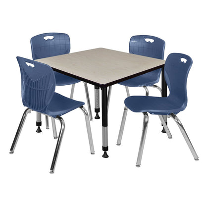 42 Square Adjustable Classroom Table- Maple & 4 Andy 18 Stack Chairs- Blue