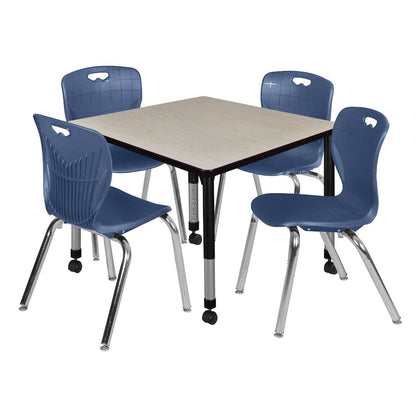 42 Square Mobile Classroom Table- Maple & 4 4 Andy 18 Stack Chairs- Blue