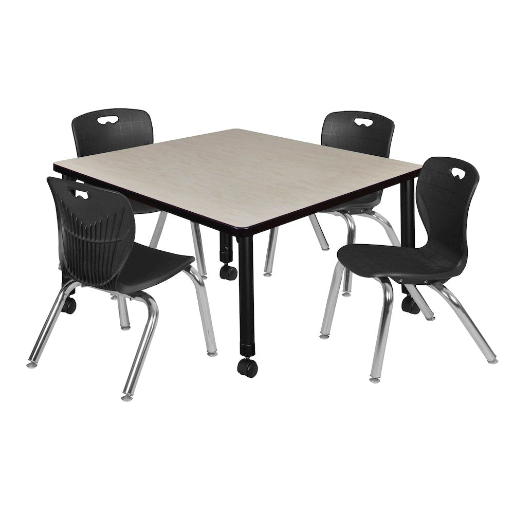 42 Square Mobile Classroom Table- Maple & 4 4 Andy 12 Stack Chairs- Black