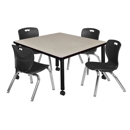 42 Square Mobile Classroom Table- Maple & 4 4 Andy 12 Stack Chairs- Black