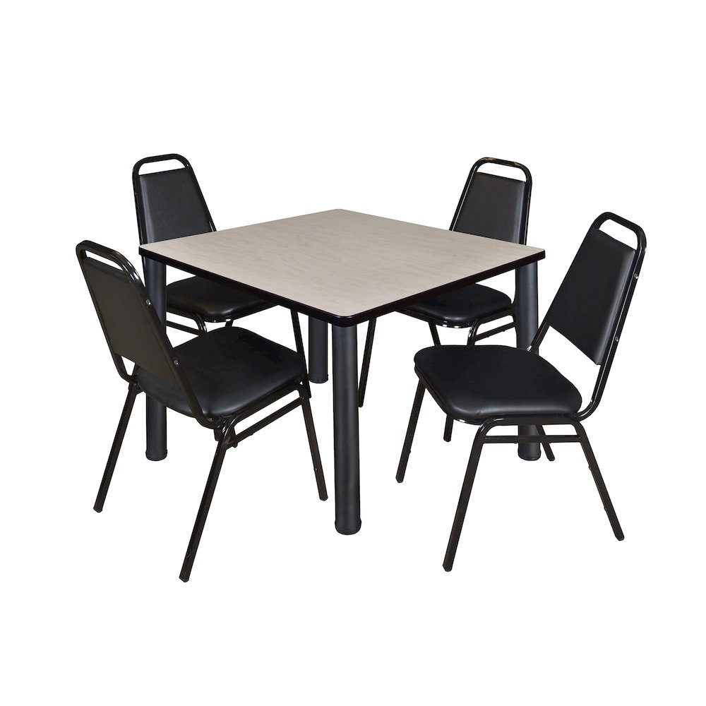 42 in Square Breakroom Table- Maple Top, Black Legs, 4 Restaurant Stack Chairs