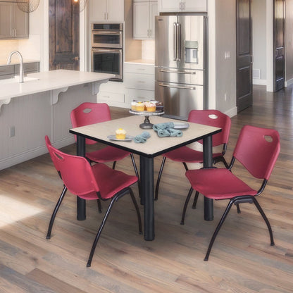 42 in Square Breakroom Table- Maple Top, Black Legs, 4 M Stack Chairs- Burgundy