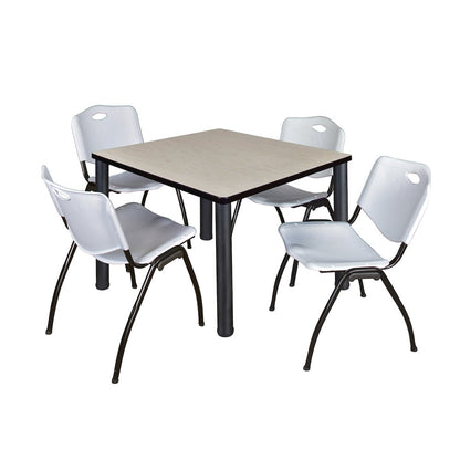 42 in Square Breakroom Table- Maple Top, Black Legs, 4 M Stack Chairs- Grey