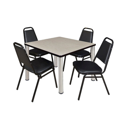 42 in Square Breakroom Table- Maple Top, Chrome Legs, 4 Restaurant Stack Chairs