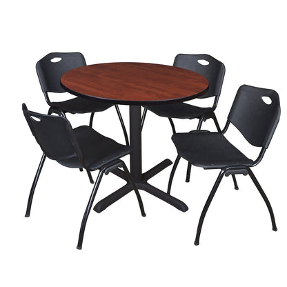 42 in. Round X-Base Breakroom Table- Cherry & 4 M Stack Chairs- Black