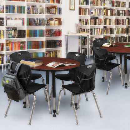 42 Round Adjustable Classroom Table- Cherry & 4 Andy 18 Stack Chairs- Black