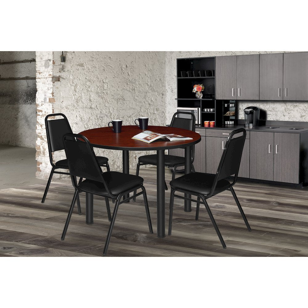 42 in. Medium Round Breakroom Table- Cherry Top, Black Legs