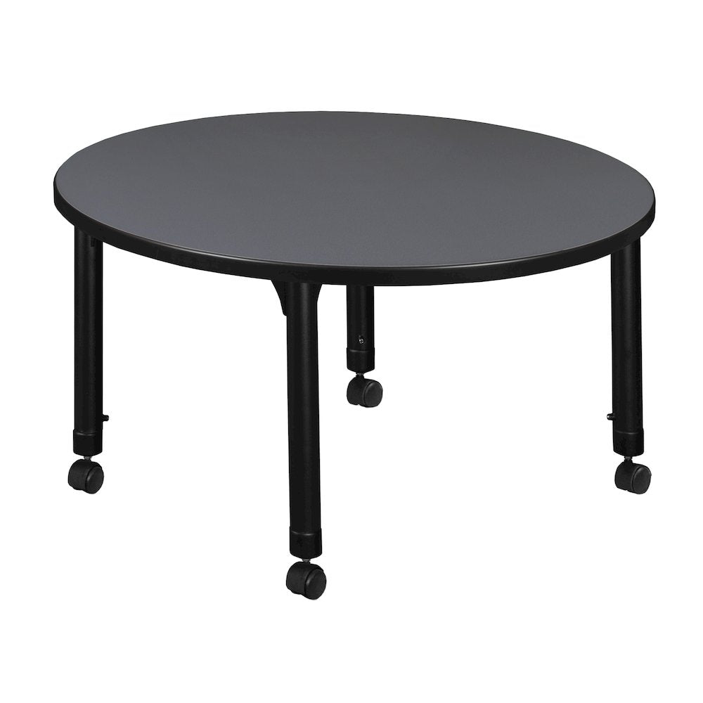 42 in. Round Height Adjustable Mobile Classroom Activity Table- Grey