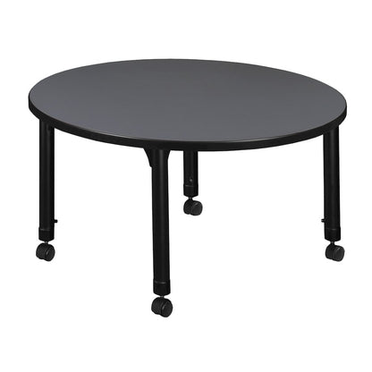 42 in. Round Height Adjustable Mobile Classroom Activity Table- Grey
