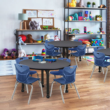 42 in. Round Height Adjustable Mobile Classroom Activity Table- Grey