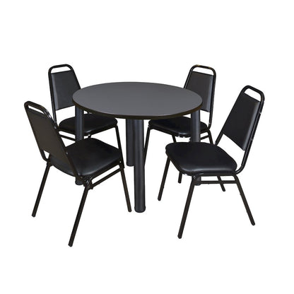42 in Round Breakroom Table- Grey Top, Black Legs, 4 Restaurant Stack Chairs