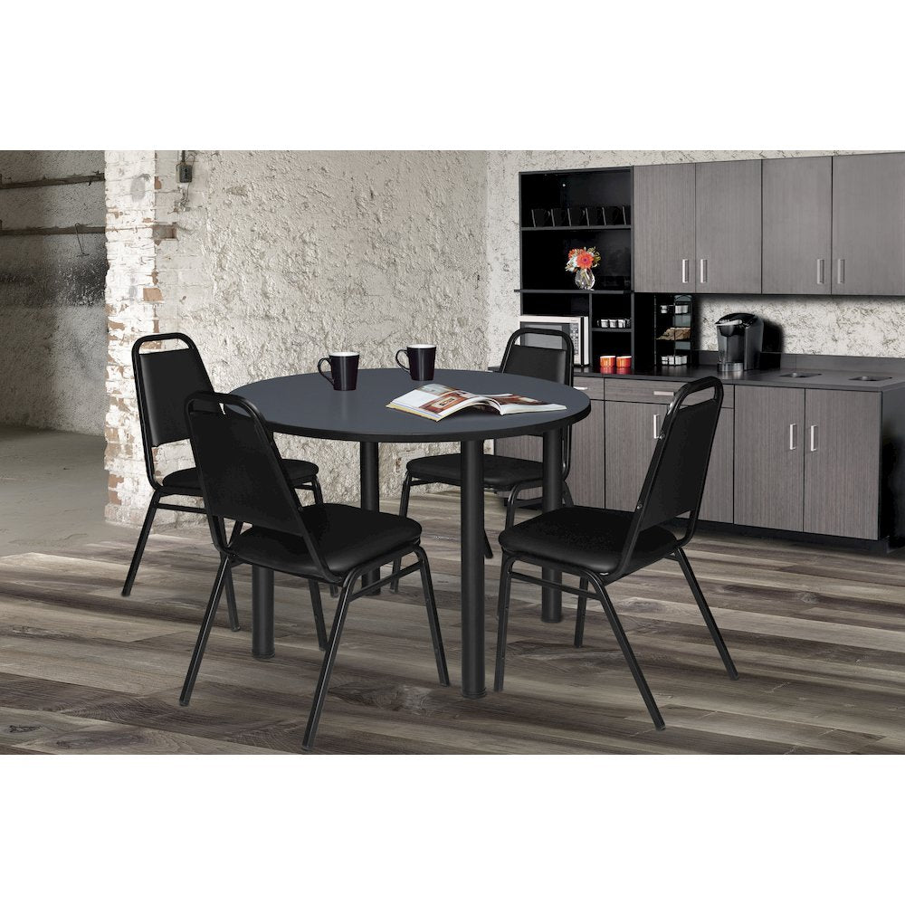 42 in. Medium Round Breakroom Table- Grey Top, Black Legs