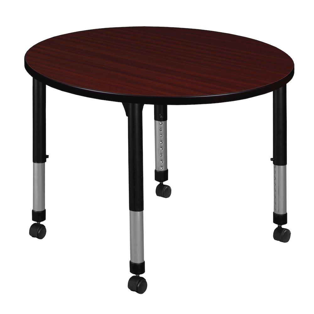 42 in. Round Height Adjustable Mobile Classroom Activity Table- Mahogany