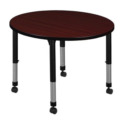 42 in. Round Height Adjustable Mobile Classroom Activity Table- Mahogany