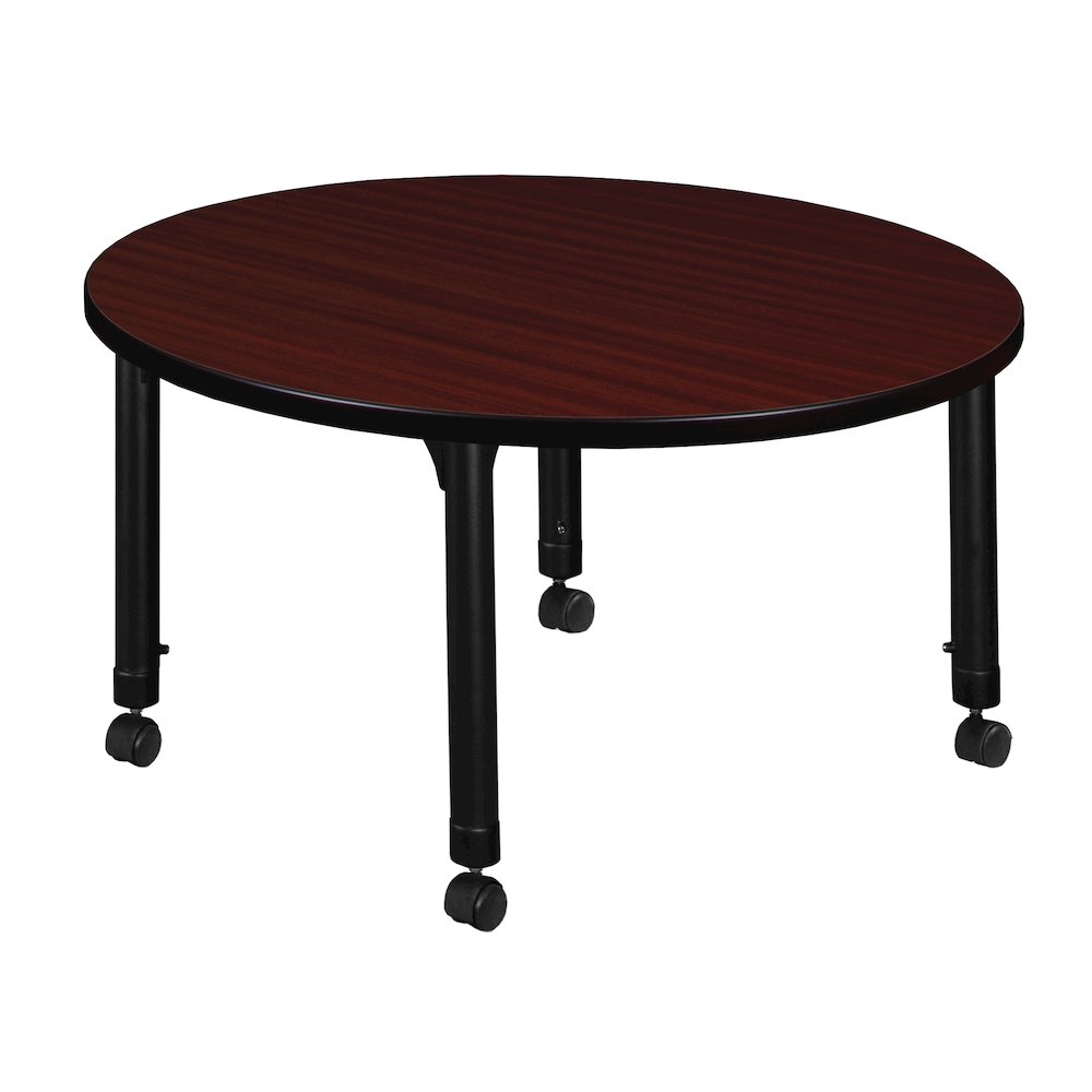 42 in. Round Height Adjustable Mobile Classroom Activity Table- Mahogany