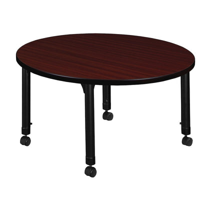 42 in. Round Height Adjustable Mobile Classroom Activity Table- Mahogany