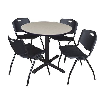 42 in. Round X-Base Breakroom Table- Maple & 4 M Stack Chairs- Black
