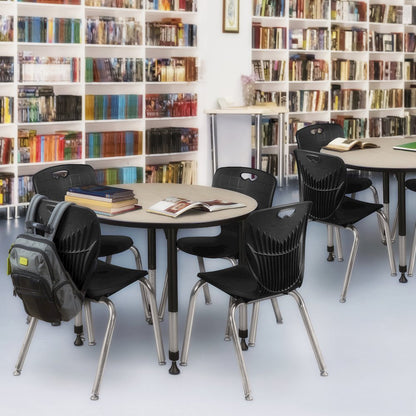 42 Round Adjustable Classroom Table- Maple & 4 Andy 18 Stack Chairs- Black