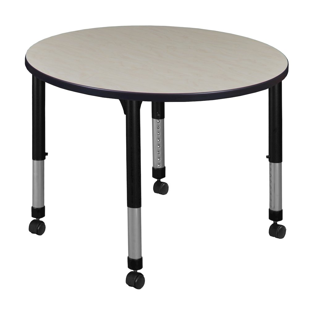 42 in. Round Height Adjustable Mobile Classroom Activity Table- Maple
