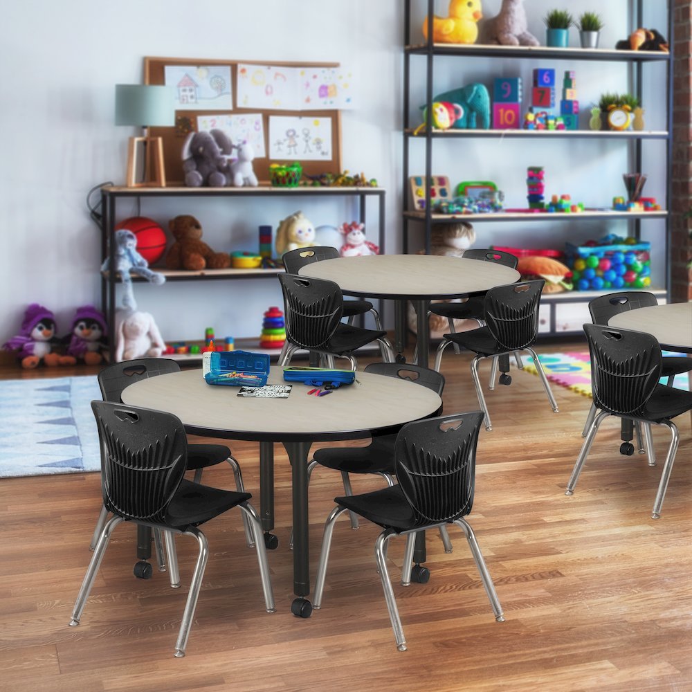 42 in. Round Height Adjustable Mobile Classroom Activity Table- Maple