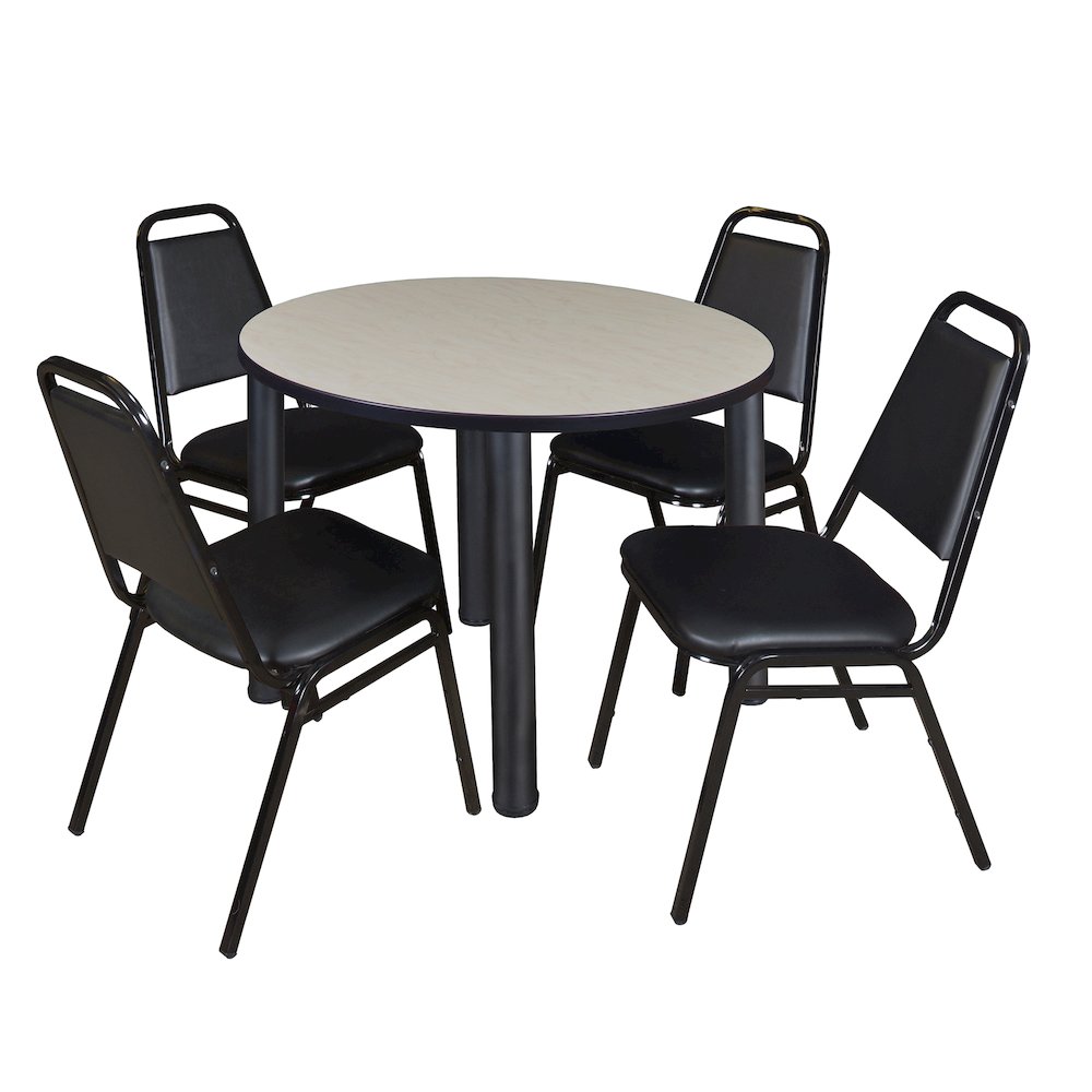 42 in Round Breakroom Table- Maple Top, Black Legs, 4 Restaurant Stack Chairs