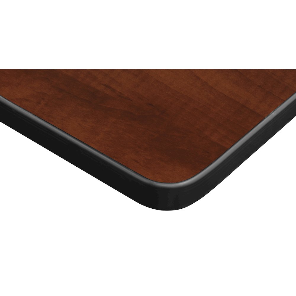 48 in. Square X-Base Breakroom Table- Cherry & 4 Zeng Stack Chairs- Blue