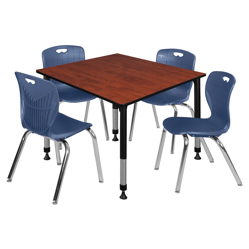 48 Square Adjustable Classroom Table- Cherry & 4 Andy 18 Stack Chairs- Blue
