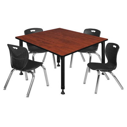 48 Square Adjustable Classroom Table- Cherry & 4 Andy 12 Stack Chairs- Black