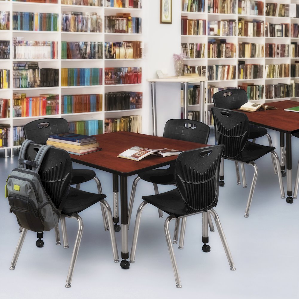 48 Square Mobile Classroom Table- Cherry & 4 Andy 18 Stack Chairs- Black