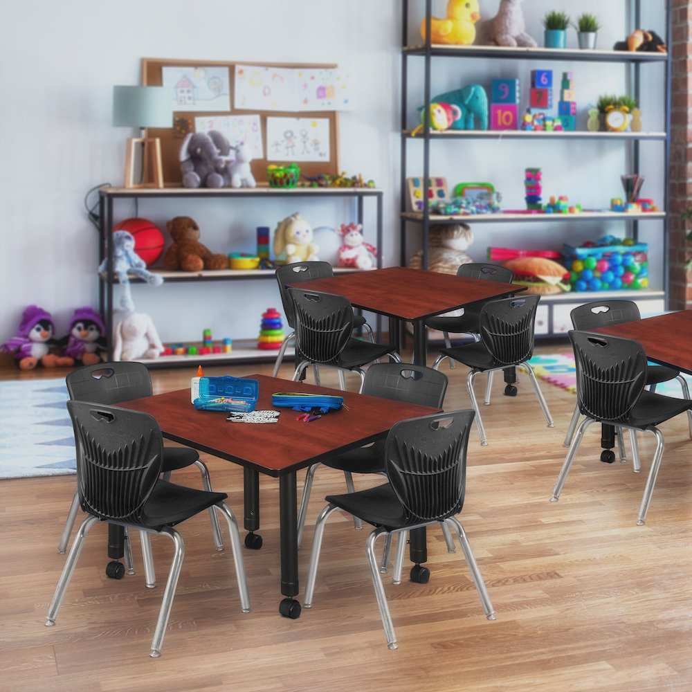 48 in. Square Height Adjustable Mobile Classroom Activity Table- Cherry