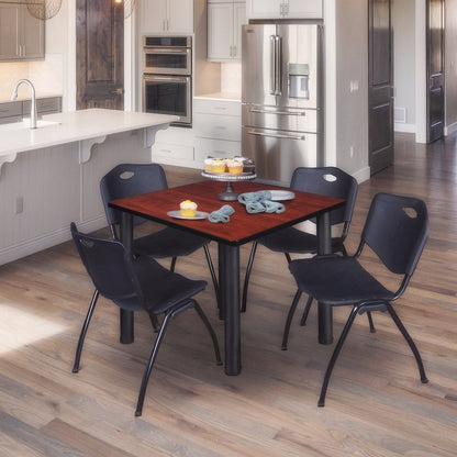 48 in Square Breakroom Table- Cherry Top, Black Legs, 4 M Stack Chairs- Black