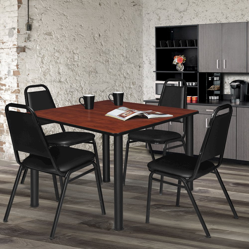 48 in. Large Square Breakroom Table- Cherry Top, Black Legs