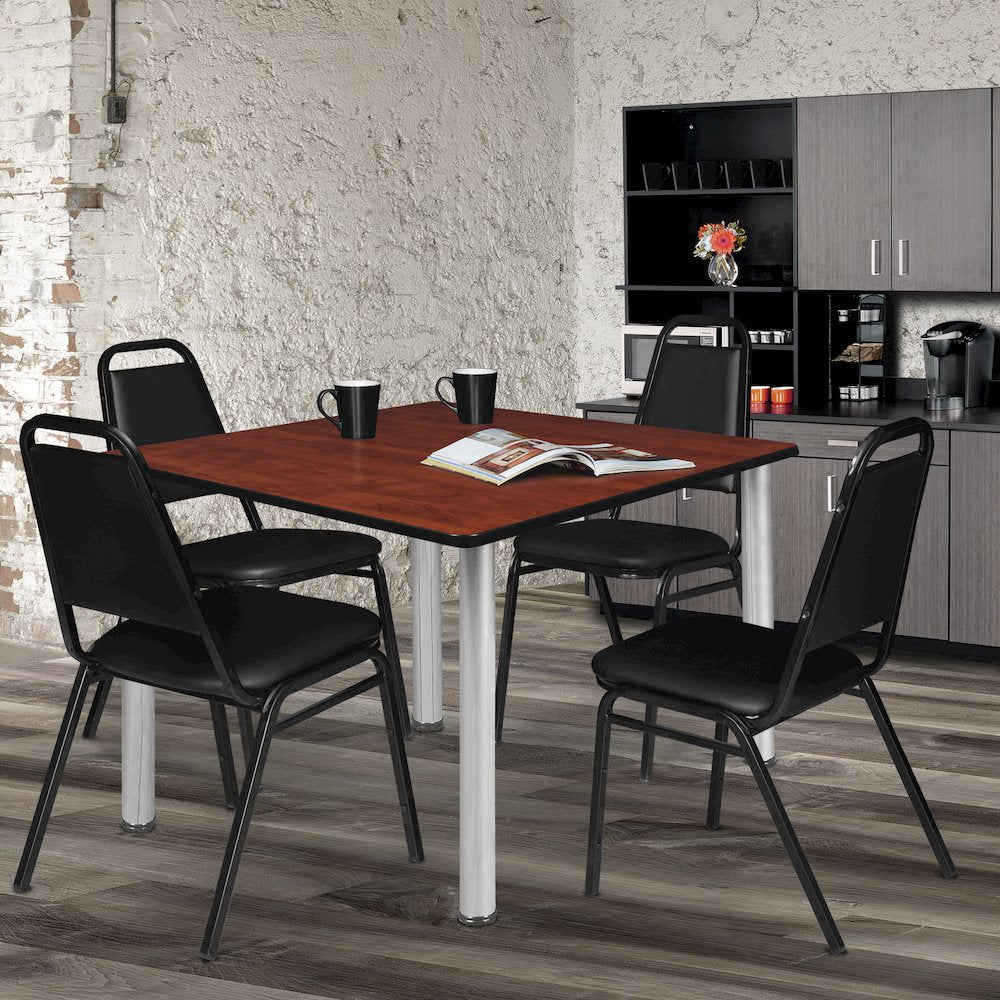 48 in. Large Square Breakroom Table- Cherry Top, Chrome Legs