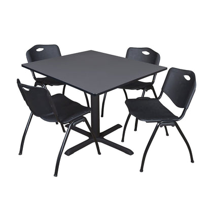 48 in. Square X-Base Breakroom Table- Grey & 4 M Stack Chairs- Black