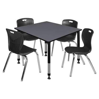 48 Square Adjustable Classroom Table- Grey & 4 Andy 18 Stack Chairs- Black