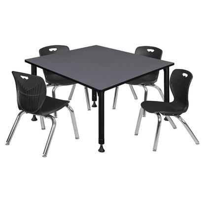 48 Square Adjustable Classroom Table- Grey & 4 Andy 12 Stack Chairs- Black