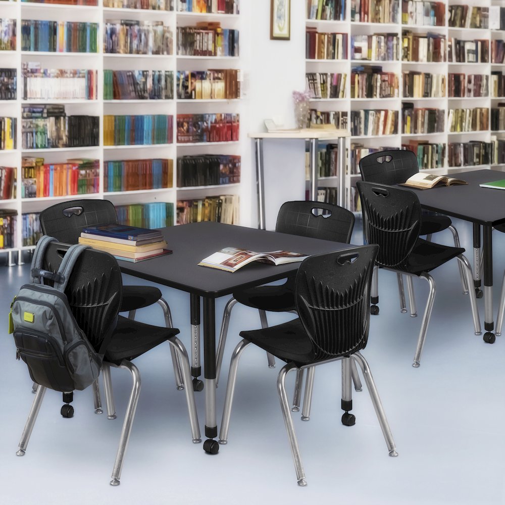 48 Square Mobile Classroom Table- Grey & 4 Andy 18 Stack Chairs- Black