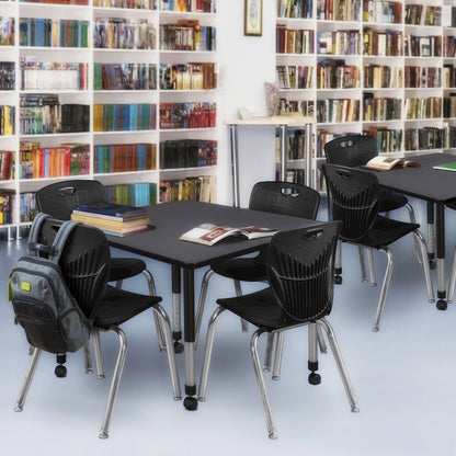 48 Square Mobile Classroom Table- Grey & 4 Andy 18 Stack Chairs- Black