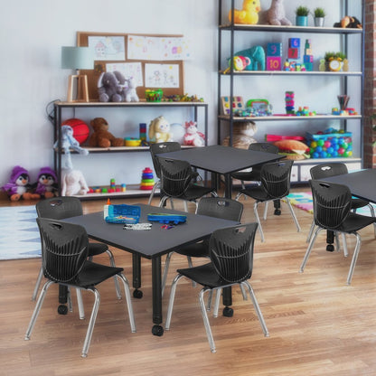 48 Square Mobile Classroom Table- Grey & 4 Andy 12 Stack Chairs- Black
