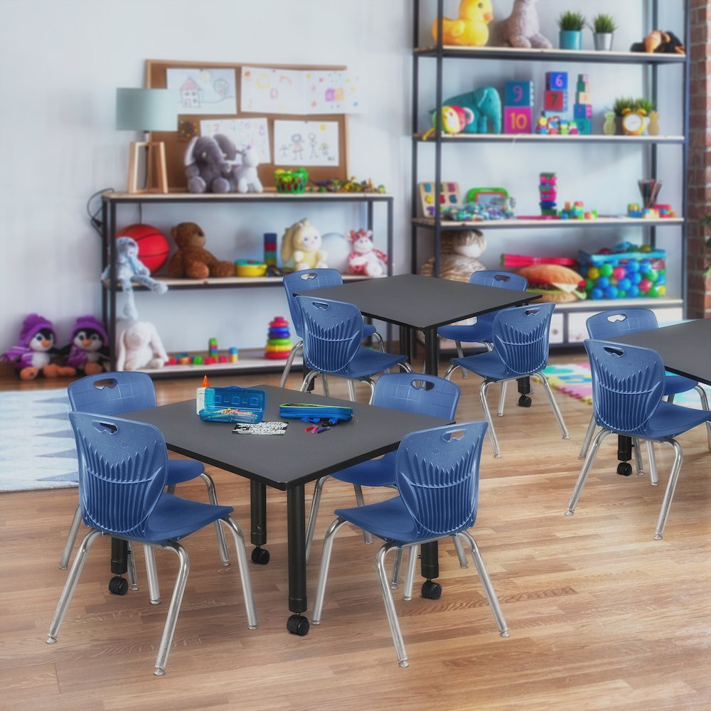 48 in. Square Height Adjustable Mobile Classroom Activity Table- Grey