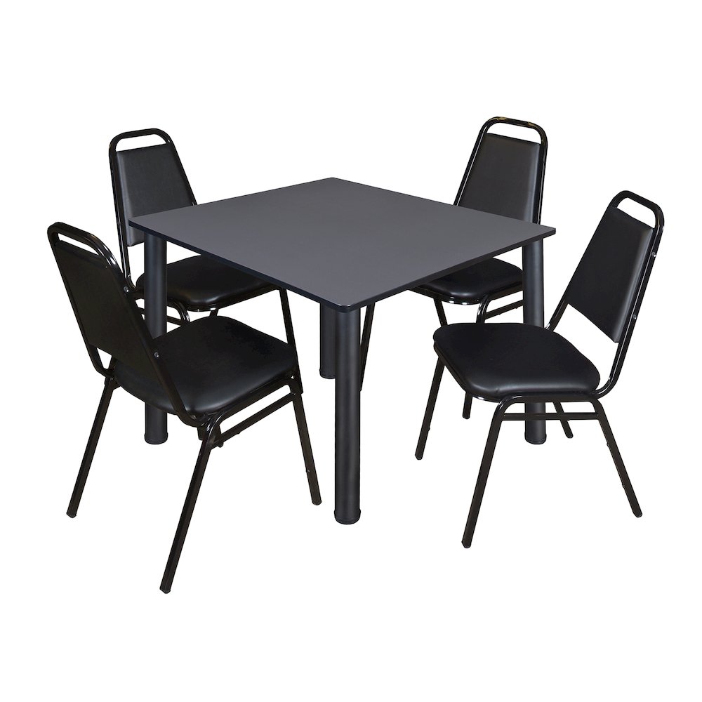 48 in Square Breakroom Table- Grey Top, Black Legs, 4 Restaurant Stack Chairs