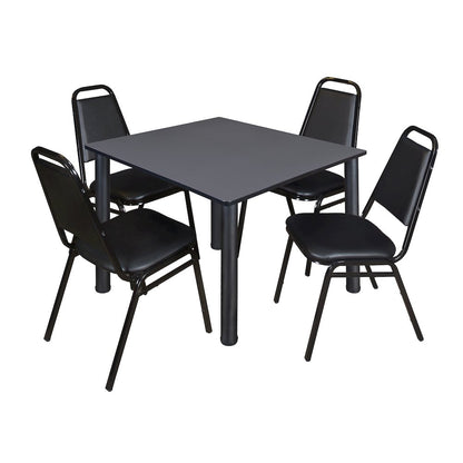 48 in Square Breakroom Table- Grey Top, Black Legs, 4 Restaurant Stack Chairs