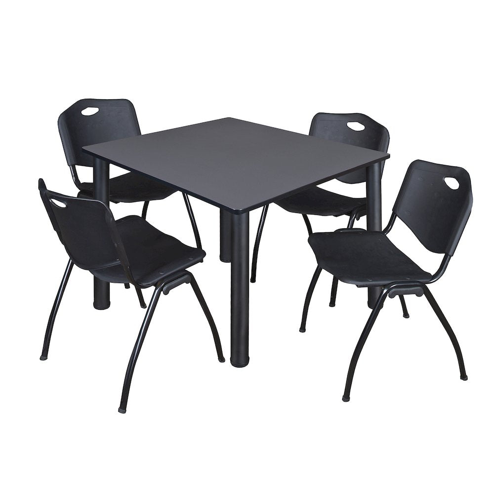 48 in Square Breakroom Table- Grey Top, Black Legs, 4 M Stack Chairs- Black