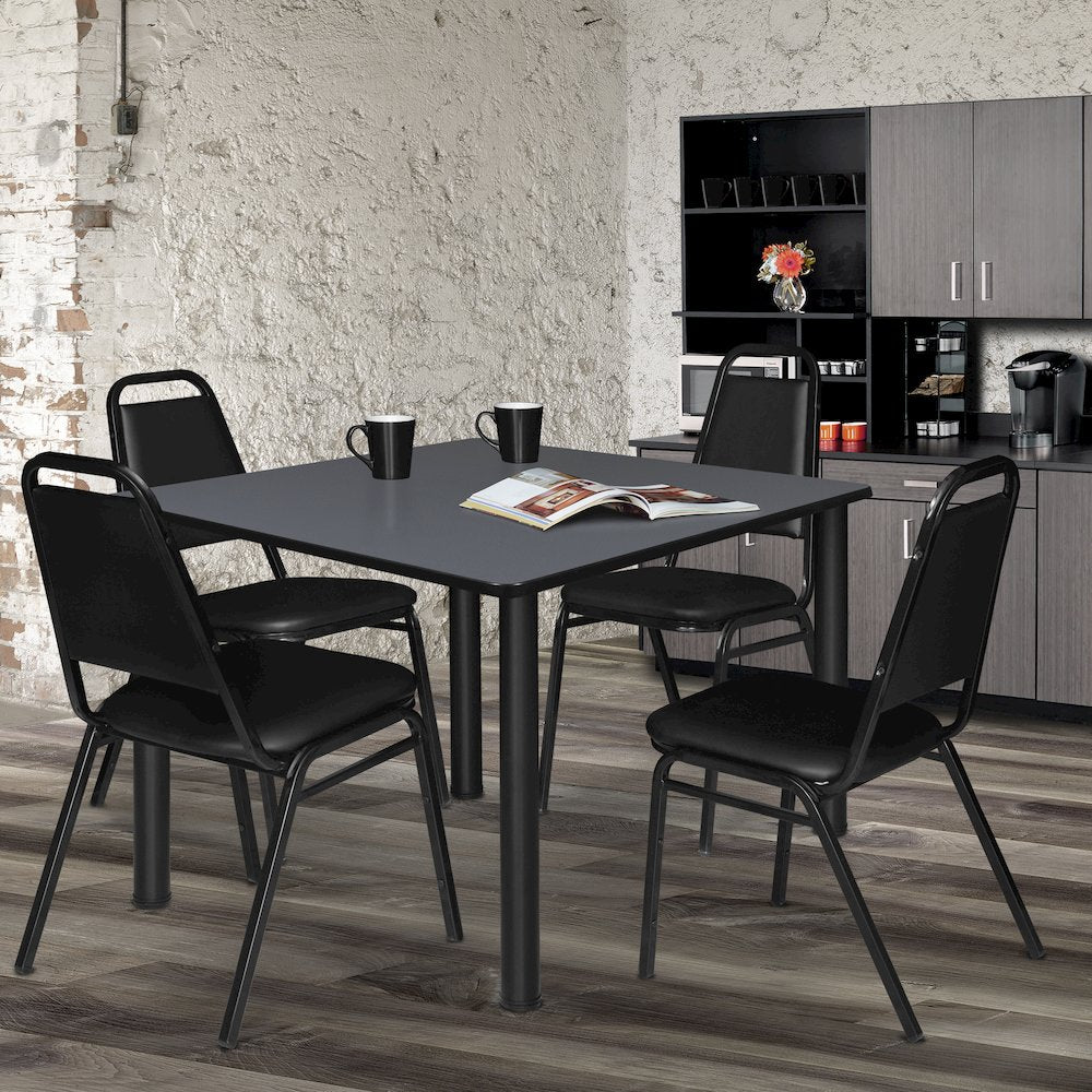 48 in. Large Square Breakroom Table- Grey Top, Black Legs