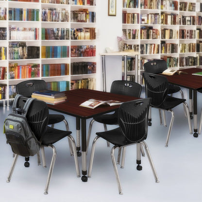 48 Square Mobile Classroom Table- Mahogany & 4 Andy 18 Stack Chairs- Black