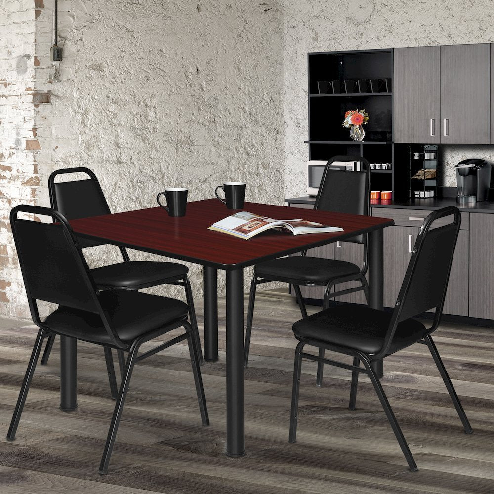 48 in. Large Square Breakroom Table- Mahogany Top, Black Legs