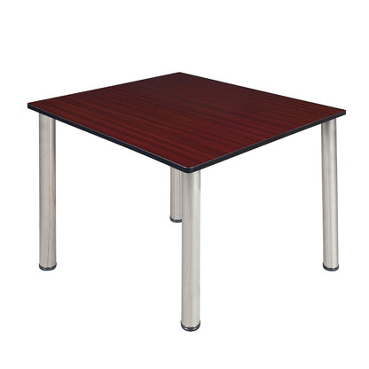 48 in. Large Square Breakroom Table- Mahogany Top, Chrome Legs