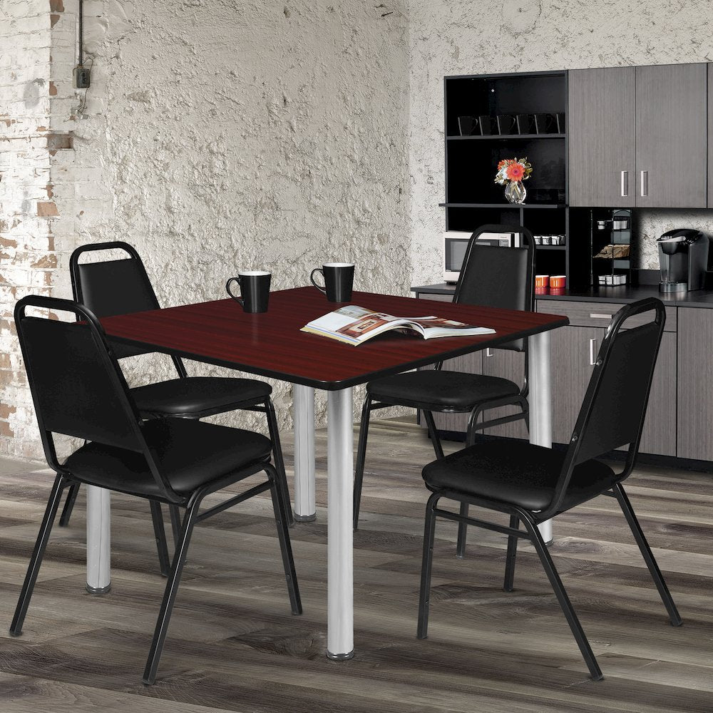 48 in. Large Square Breakroom Table- Mahogany Top, Chrome Legs