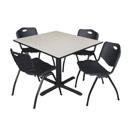 48 in. Square X-Base Breakroom Table- Maple & 4 M Stack Chairs- Black