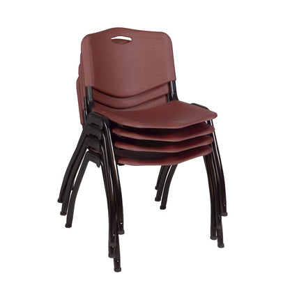48 in. Square X-Base Breakroom Table- Maple & 4 M Stack Chairs- Burgundy